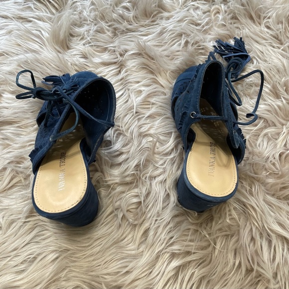 Ivanka Trump blue suede fringe lace up heels - Picture 7 of 9